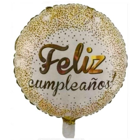 GLOBO FOIL FELIZ CUMPLEAÑOS BLANCO Y ORO