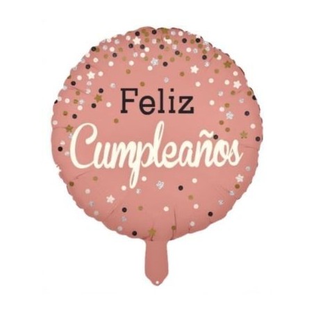 GLOBO FOIL FELIZ CUMPLEAÑOS ROSA CON LUNARES