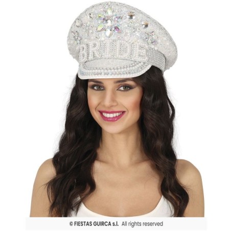 GORRA POLICÍA PLATA NOVIA CON PEDRERÍA