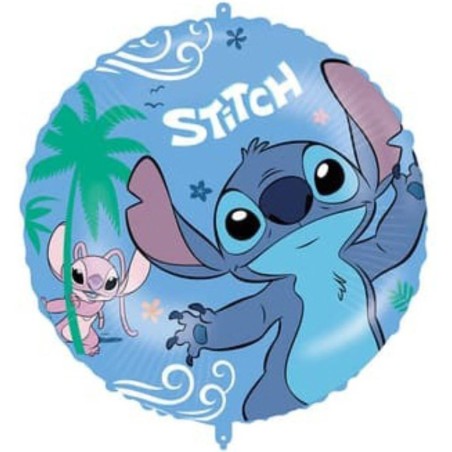 GLOBO FOIL STITCH Y ANGEL CON CINTA Y PESO 45 CM