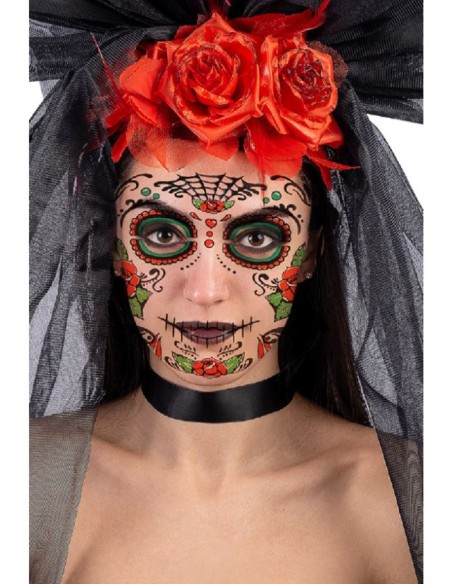 TATUAJES ROSTRO CALAVERA MEXICANA ROSAS