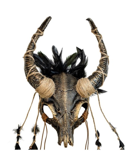 CARETA CALAVERA CHAMÁN TORO CON PLUMAS