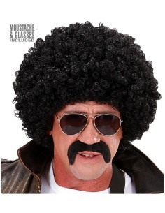 PELUCA RIZADA CON BIGOTE Y GAFAS