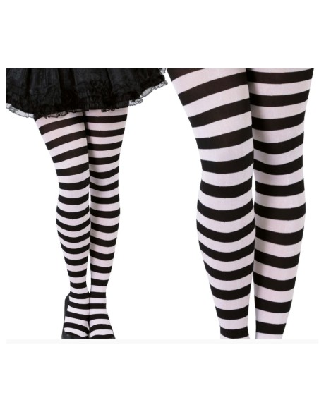 MEDIAS PANTY BLANCAS CON RAYAS NEGRAS ADULTO