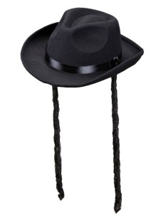 SOMBRERO RABINO DE FIELTRO CEPILLADO Y COLETAS