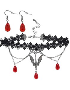 GARGANTILLA Y PENDIENTES GÓTICOS DE VAMPIRESA