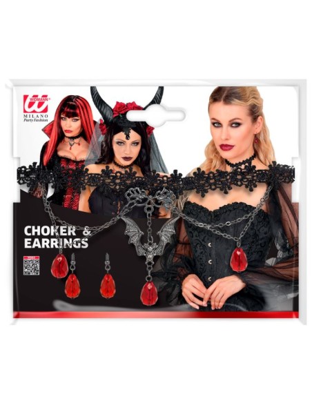 GARGANTILLA Y PENDIENTES GÓTICOS DE VAMPIRESA