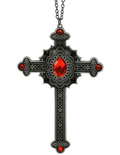 COLLAR CRUZ GÓTICA GEMAS ROJAS
