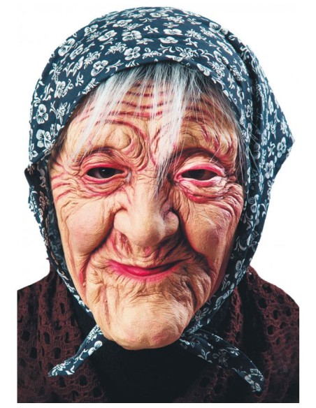 CARETA DE VIEJA DE LÁTEX CON PAÑUELO Y PELO