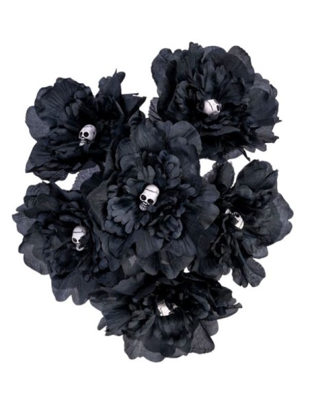 RAMO DE FLORES NEGRAS Y CALAVERAS
