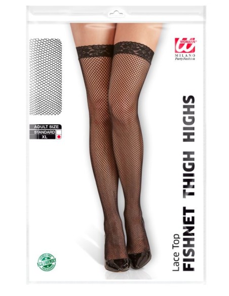 MEDIAS MUSLO RED CON ENCAJE NEGRAS