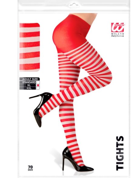 MEDIAS PANTY RAYAS BLANCO/ROJO ADULTO