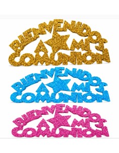 RÓTULO CORCHO "BIENVENIDOS A MI COMUNIÓN" PUR. 50 