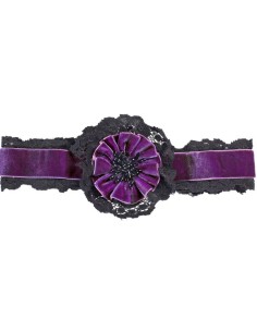 COLLAR DE TERCIOPELO VIOLETA CON FLOR Y ENCAJE