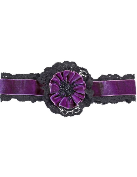 COLLAR DE TERCIOPELO VIOLETA CON FLOR Y ENCAJE
