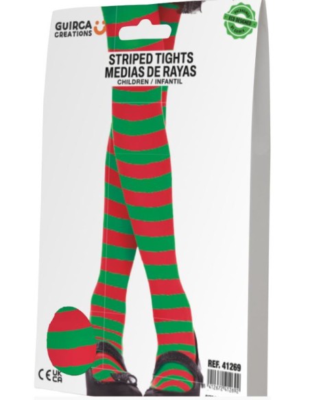 MEDIAS PANTIES RAYAS ROJAS Y VERDES INFANTIL