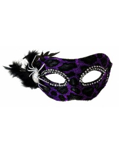 ANTIFAZ VIOLETA CON PLUMAS Y ARAÑA PLATA