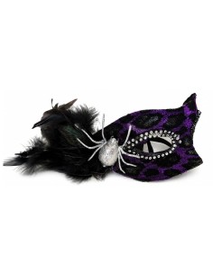 ANTIFAZ VIOLETA CON PLUMAS Y ARAÑA PLATA 2