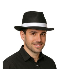 SOMBRERO GANGSTER NEGRO CINTA BLANCA 2