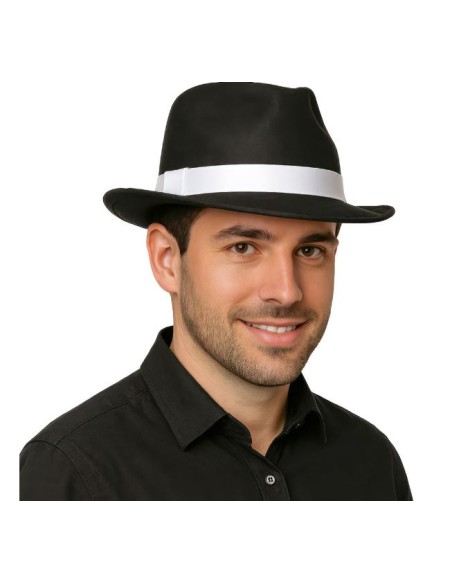 SOMBRERO GANGSTER NEGRO CINTA BLANCA