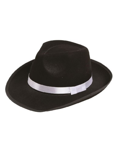 SOMBRERO GANGSTER NEGRO CINTA BLANCA