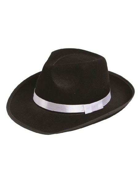 SOMBRERO GANGSTER NEGRO CINTA BLANCA