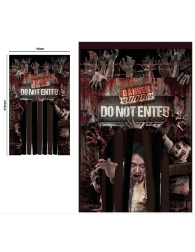 DECORACIÓN PUERTA CON CORTINA ZOMBIES 145X240 CM