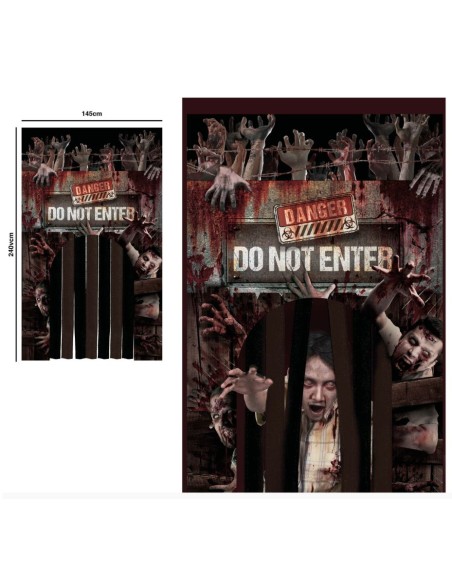 DECORACIÓN PUERTA CON CORTINA ZOMBIES 145X240 CM