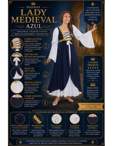 DISFRAZ LADY MEDIEVAL AZUL ADULTO