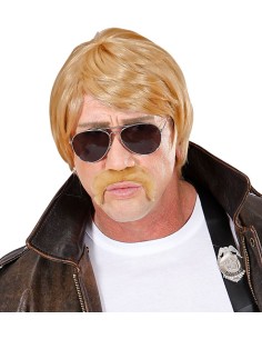 PELUCA PELO CORTO RUBIA CON BIGOTE Y GAFAS 2