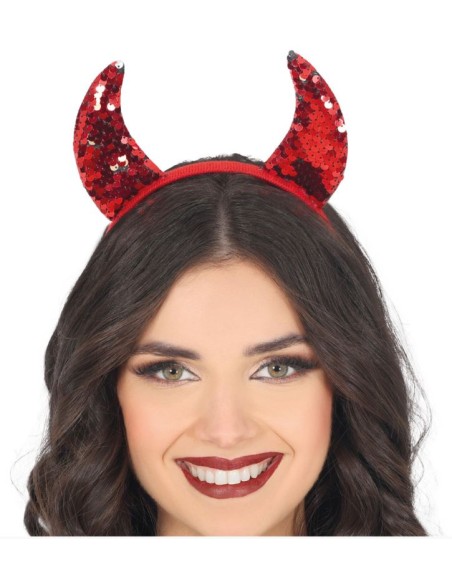 DIADEMA CUERNOS ROJOS BRILLANTES
