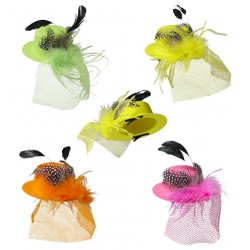 MINI SOMBRERO FLUORESCENTE CON PLUMAS 